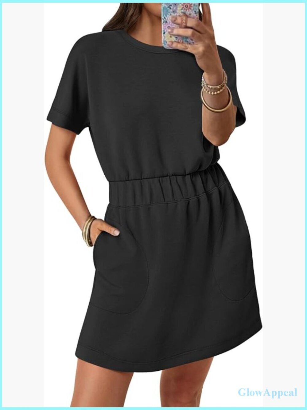 Casual Mini T-Shirt Dress with Pockets Elastic Waist Summer
